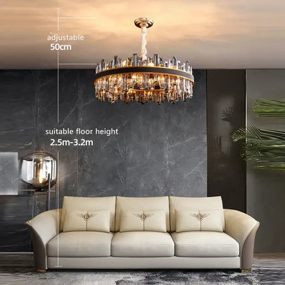 Modern gold crystal leather chandelier living room led light