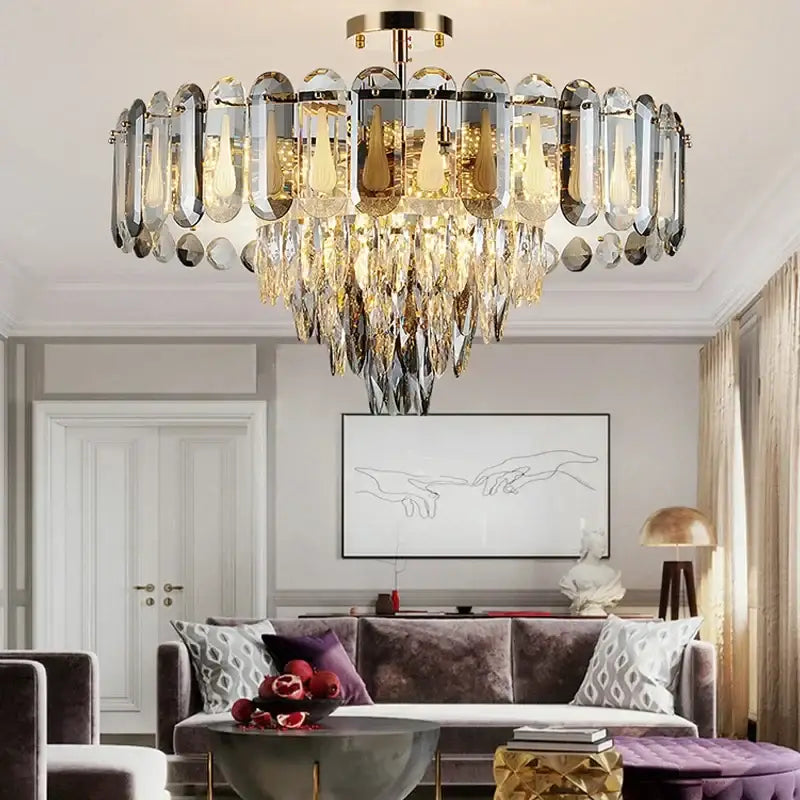 Modern gold crystal led ceiling chandelier dining room pendant light