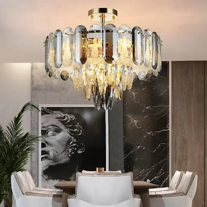 Modern gold crystal led ceiling chandelier dining room pendant light