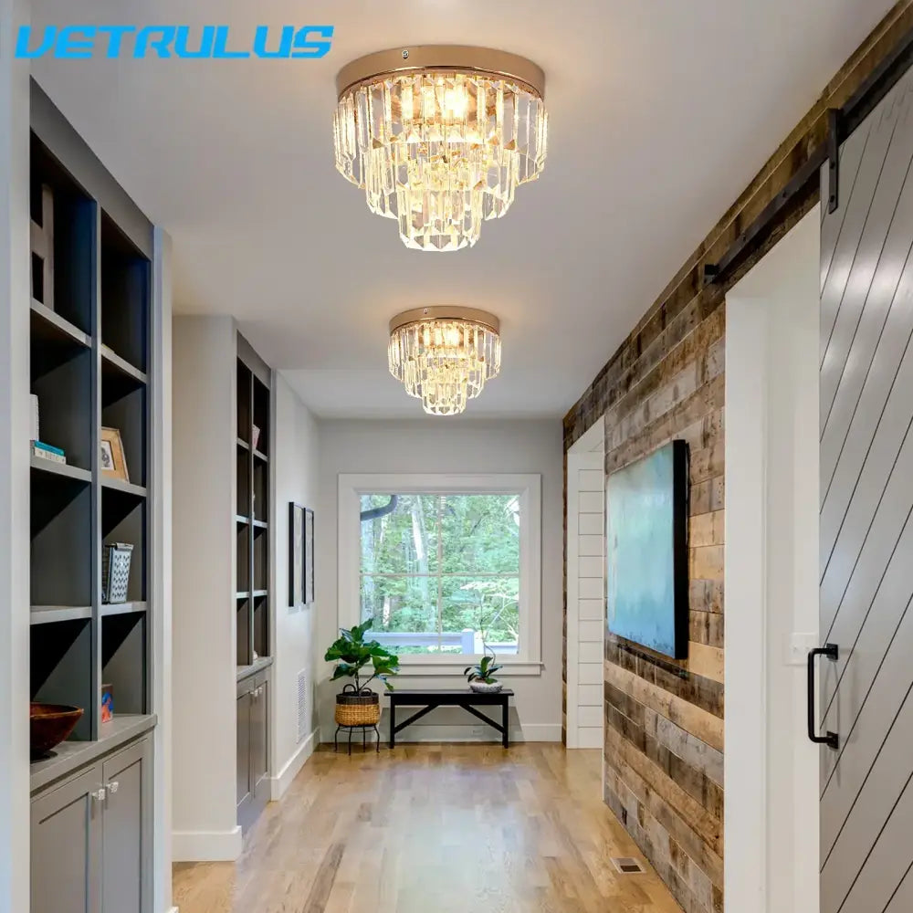 Modern gold crystal led ceiling chandelier for dining room