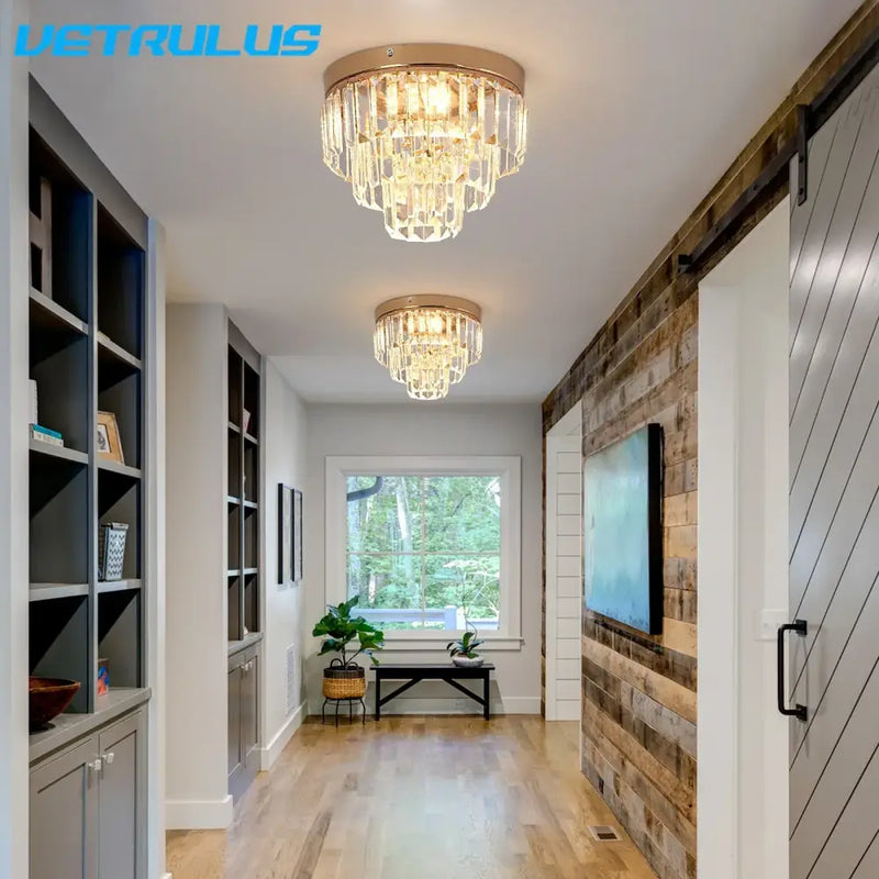 Modern gold crystal led ceiling chandelier for dining room