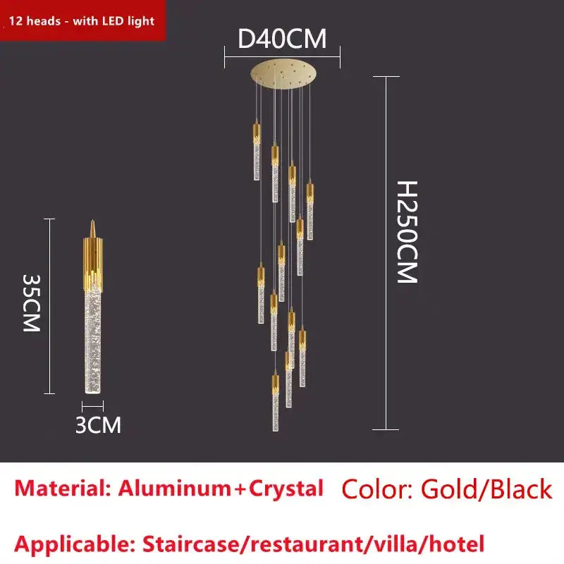 Modern gold crystal led ceiling chandelier for luxury dining room