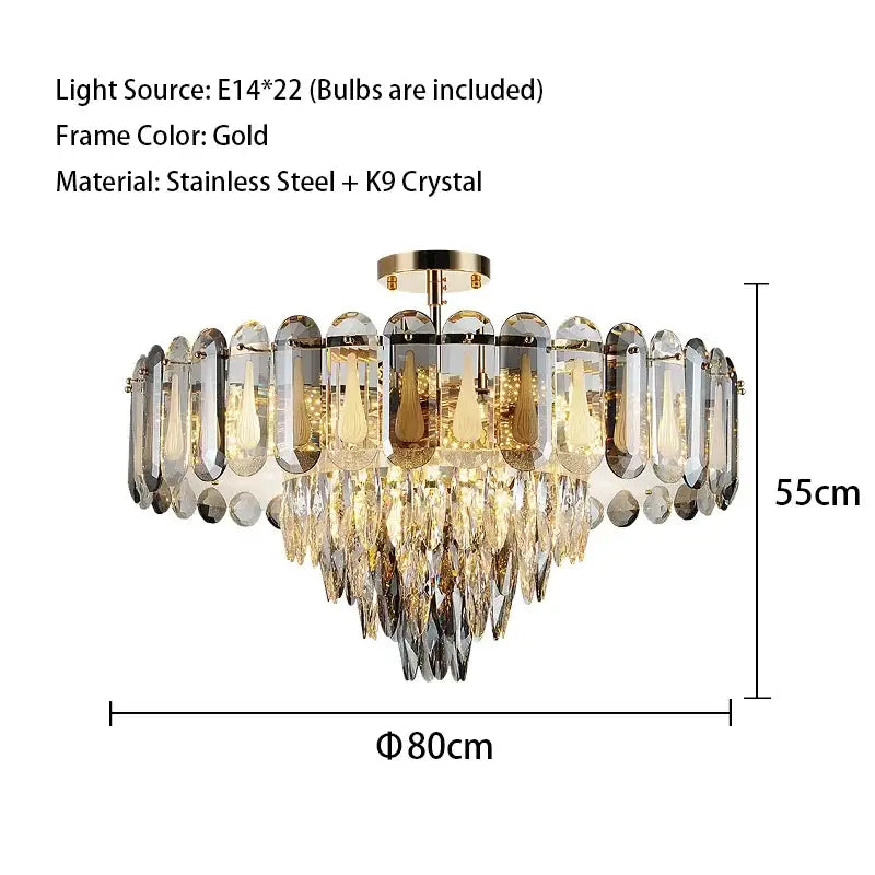 Modern gold crystal led ceiling chandelier living room pendant light