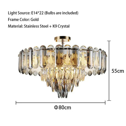 Modern gold crystal led ceiling chandelier living room pendant light