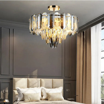 Modern gold crystal led ceiling chandelier living room pendant light