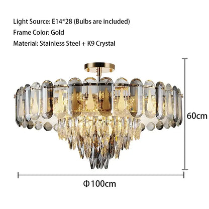 Modern gold crystal led ceiling chandelier living room pendant light