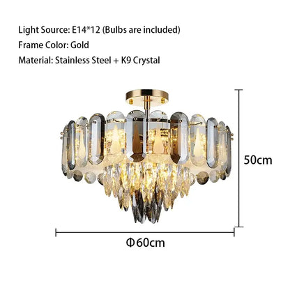 Modern gold crystal led ceiling chandelier living room pendant light