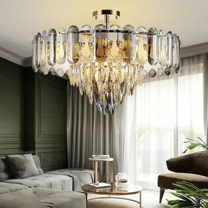 Modern gold crystal led ceiling chandelier living room pendant light
