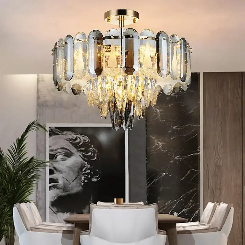 Modern gold crystal led ceiling chandelier living room pendant light
