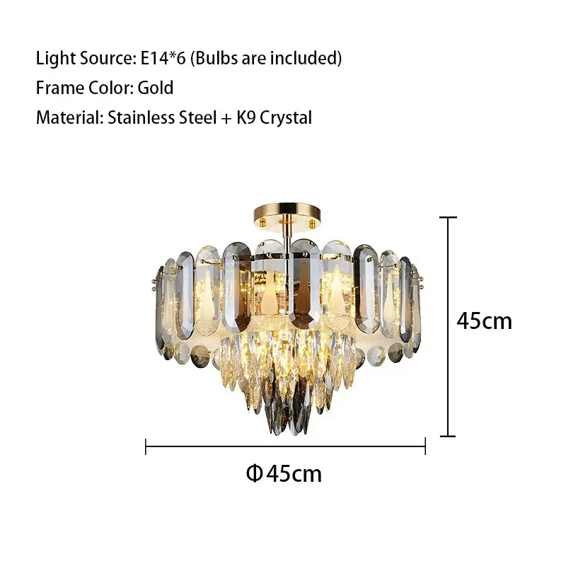 Modern gold crystal led ceiling chandelier living room pendant light