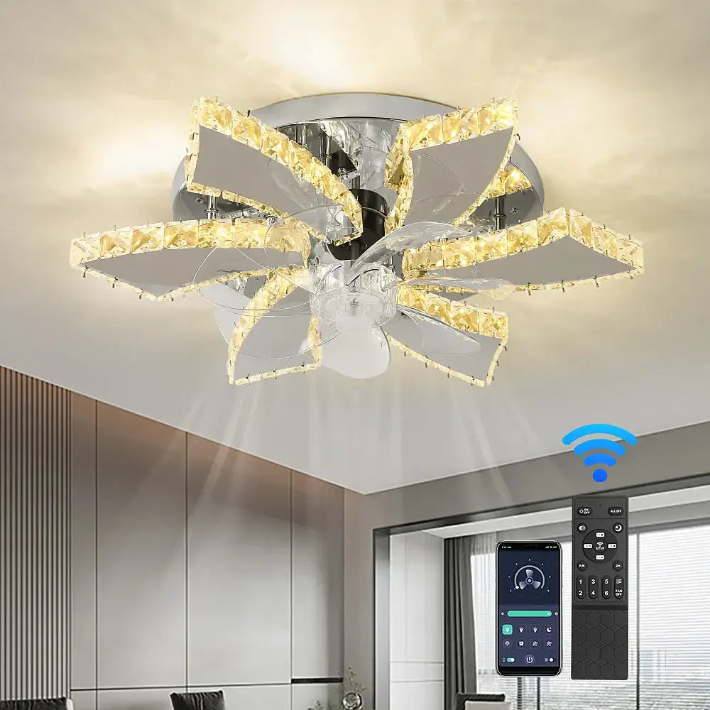 Modern gold crystal led ceiling fan for living room