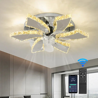 Modern gold crystal led ceiling fan for living room