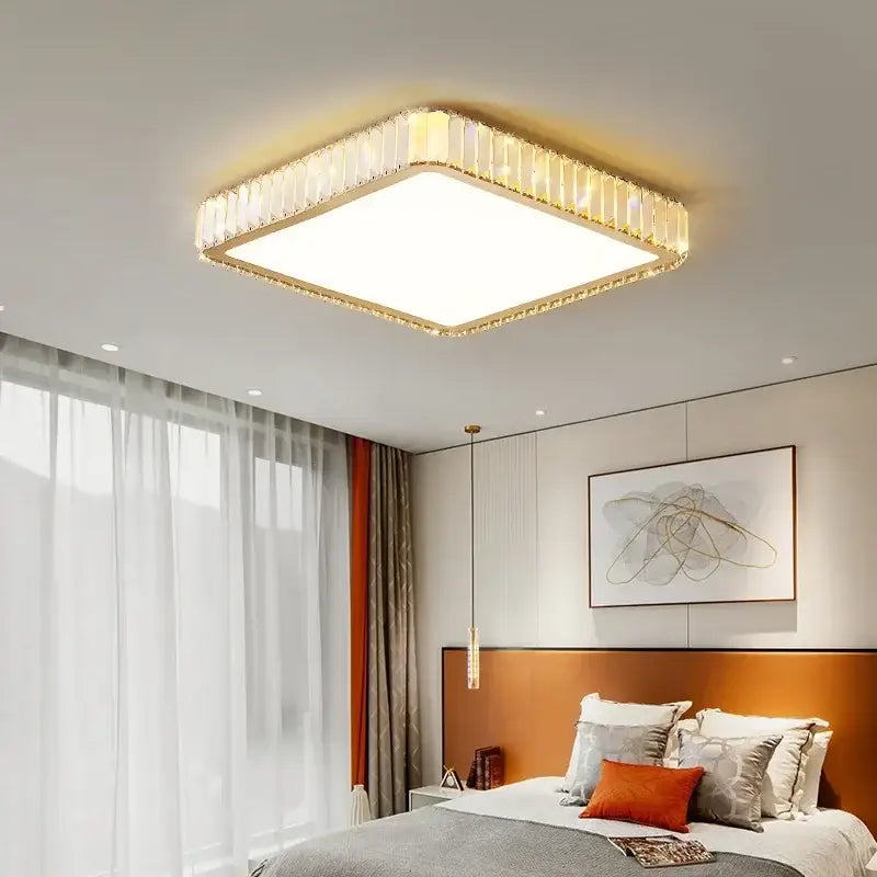 Modern gold crystal led ceiling light bedroom moon and star design