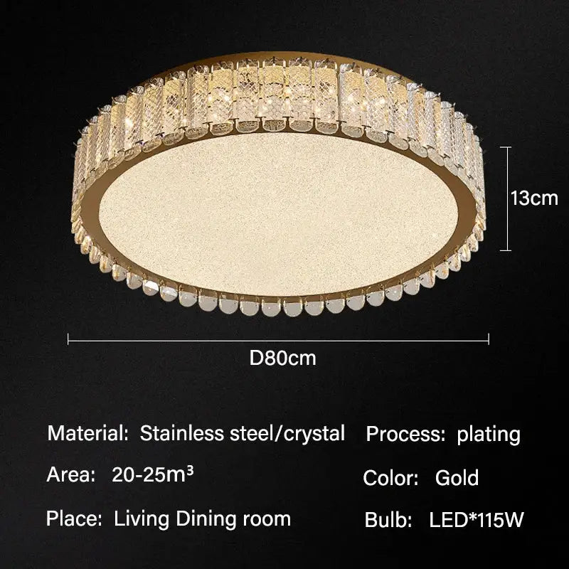 Modern gold crystal led ceiling light living room fixture