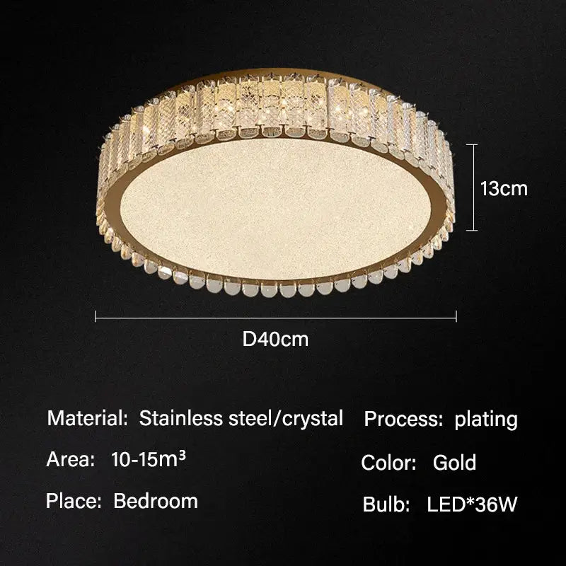Modern gold crystal led ceiling light living room fixture