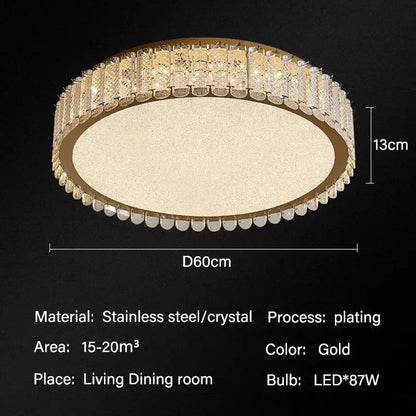 Modern gold crystal led ceiling light living room fixture