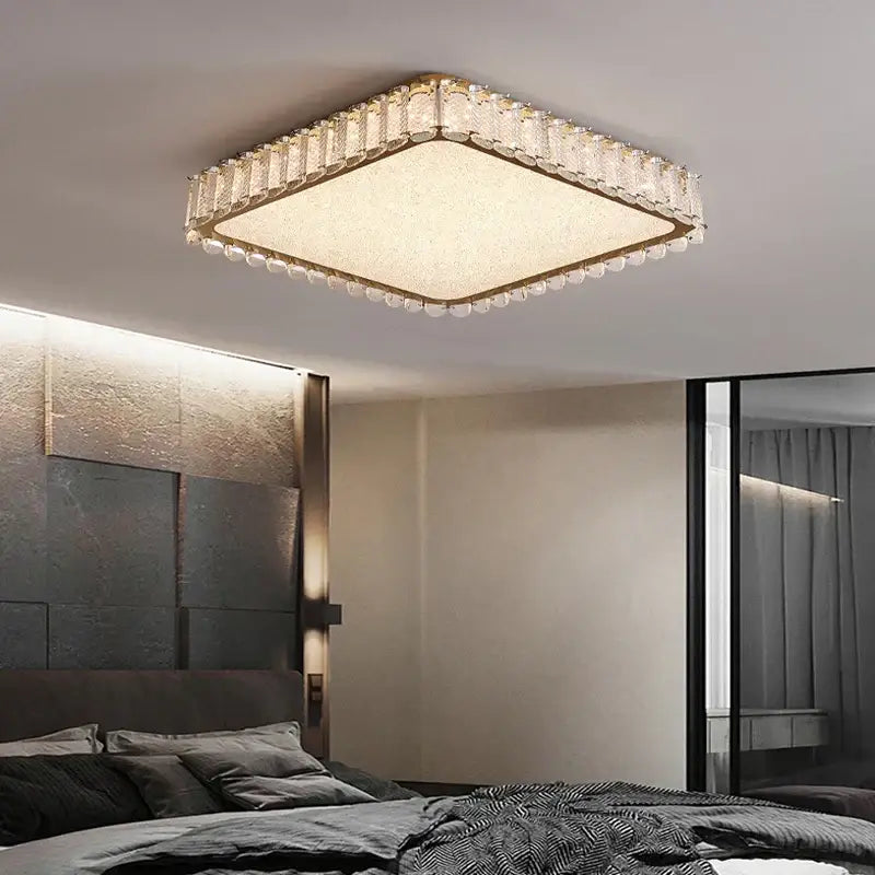 Modern gold crystal led ceiling light living room fixture