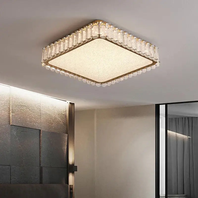 Modern gold crystal led ceiling light living room fixture