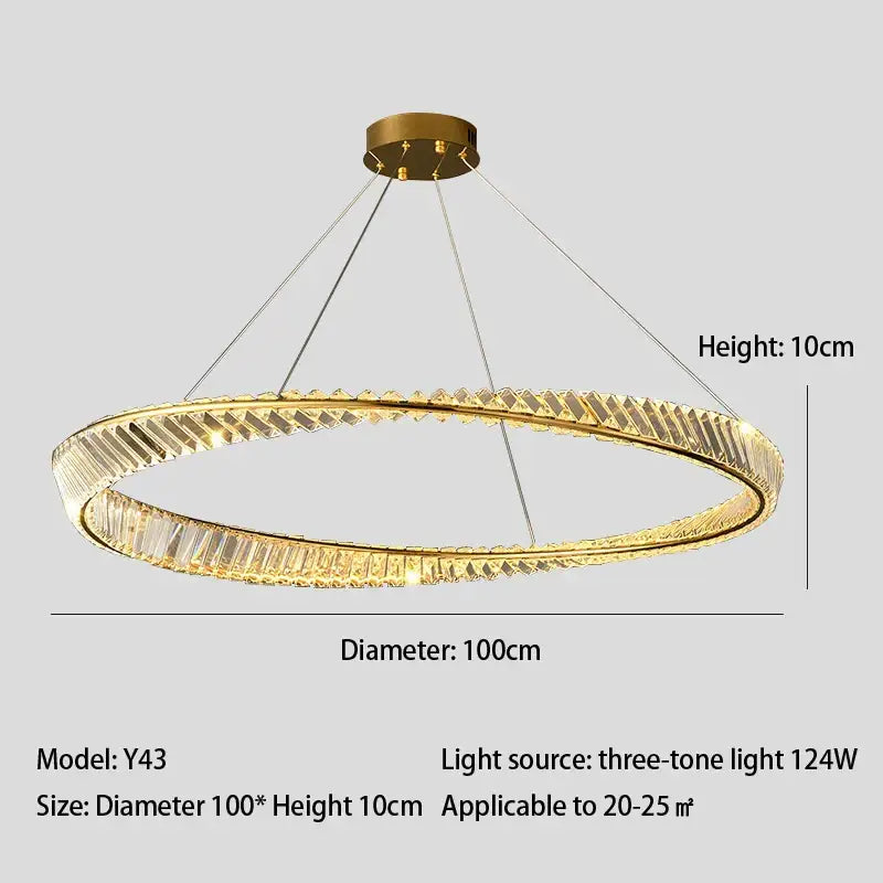 Modern gold crystal led chandelier dining room double ring pendant