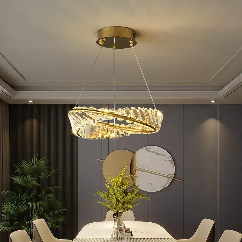 Modern gold crystal led chandelier dining room double ring pendant