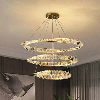 Modern gold crystal led chandelier dining room double ring pendant
