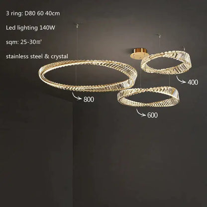 Modern gold crystal led chandelier dining room double ring pendant