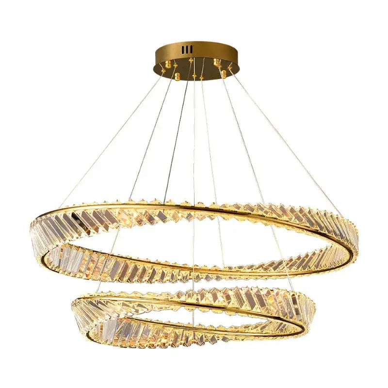 Modern gold crystal led chandelier dining room double ring pendant