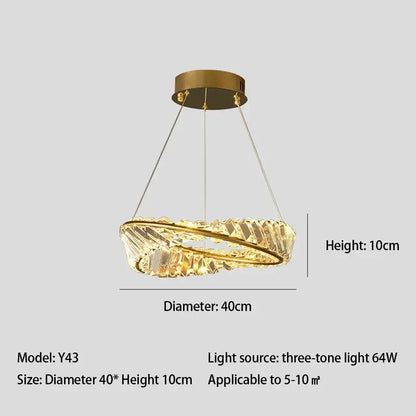 Modern gold crystal led chandelier dining room double ring pendant