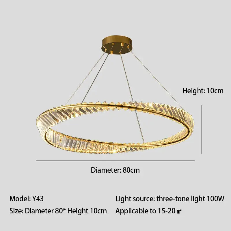Modern gold crystal led chandelier dining room double ring pendant