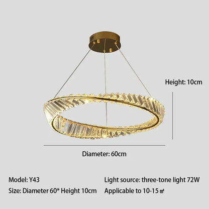 Modern gold crystal led chandelier dining room double ring pendant
