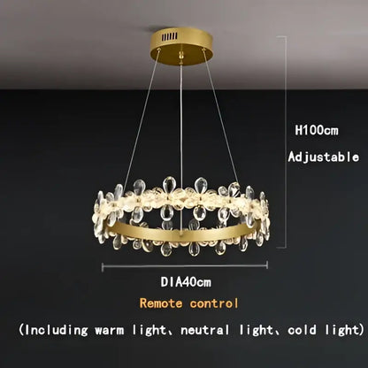 Modern gold crystal led chandelier dining room pendant light