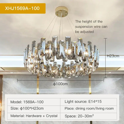 Modern gold crystal led chandelier for dining room
