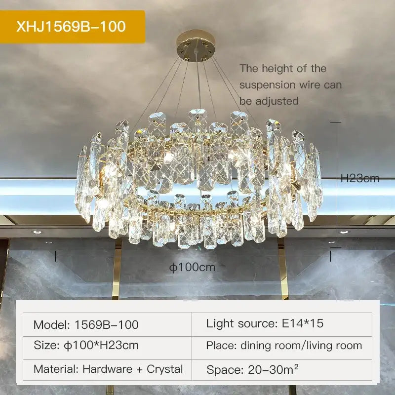 Modern gold crystal led chandelier for dining room