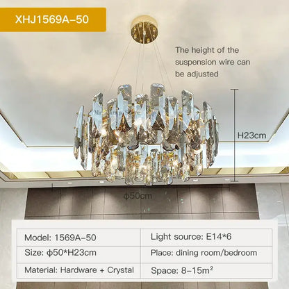 Modern gold crystal led chandelier for dining room