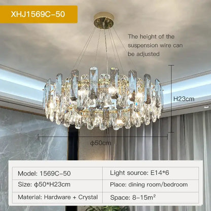 Modern gold crystal led chandelier for dining room