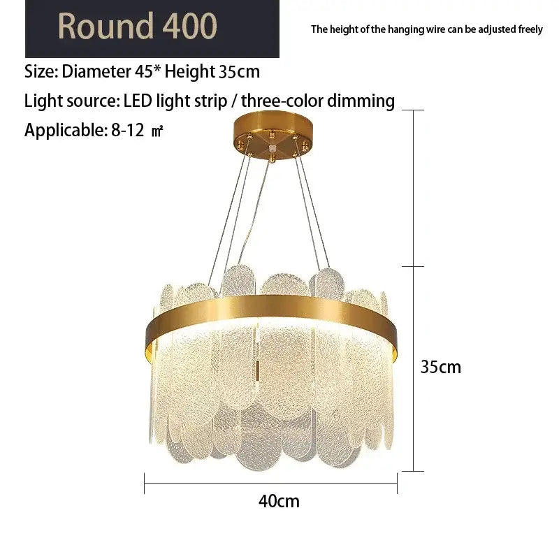 Modern gold crystal led chandelier living room frosted glass petals