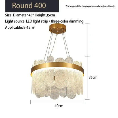 Modern gold crystal led chandelier living room frosted glass petals