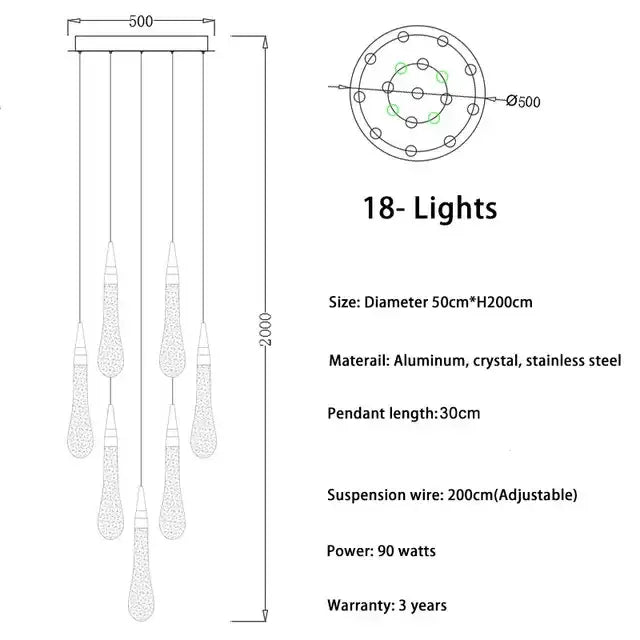 Modern gold crystal led chandelier teardrop pendant light dining room