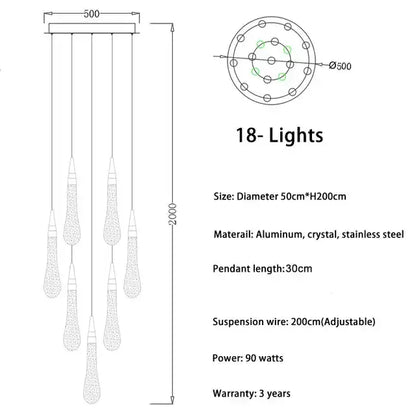Modern gold crystal led chandelier teardrop pendant light dining room