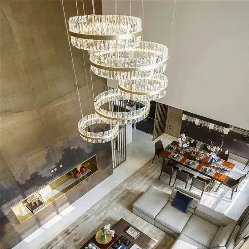 Modern gold crystal led circle pendant – living room chandelier