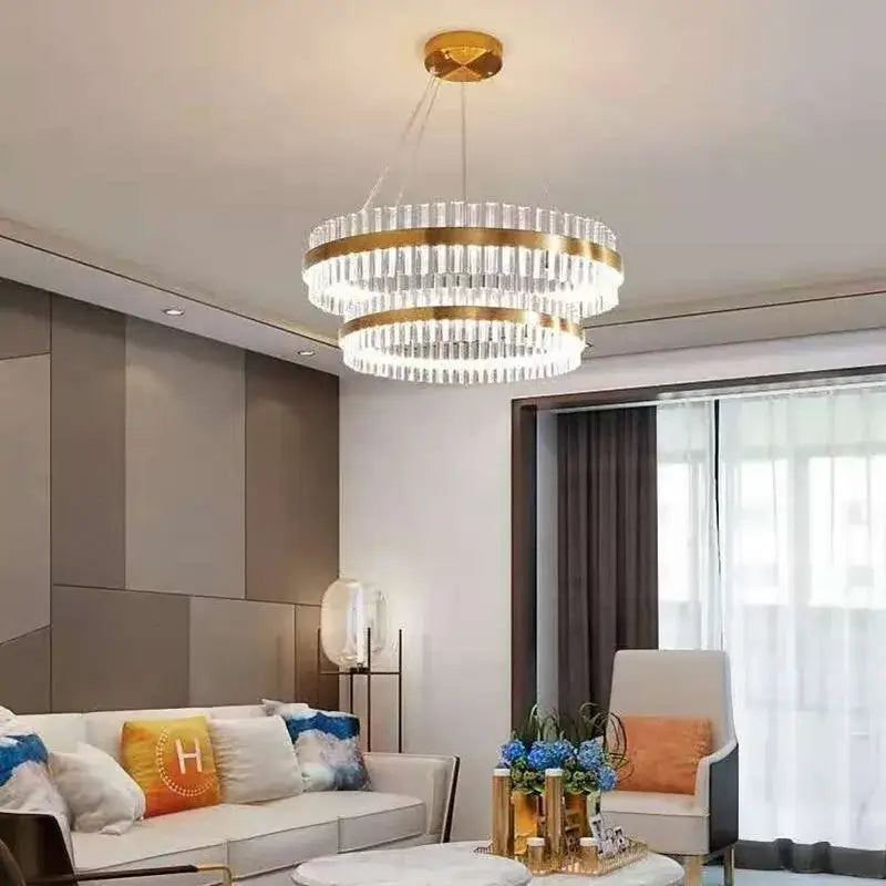 Modern gold crystal led circle pendant – living room chandelier