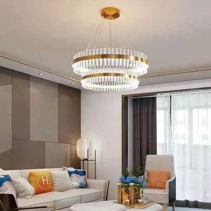Modern gold crystal led circle pendant – living room chandelier