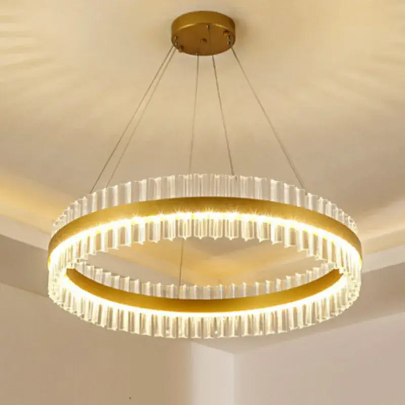Modern gold crystal led circle pendant – living room chandelier