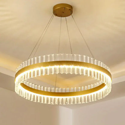 Modern gold crystal led circle pendant – living room chandelier