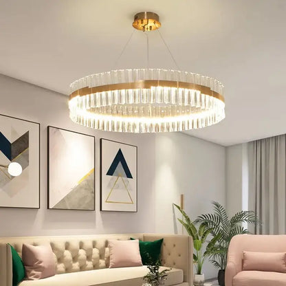 Modern gold crystal led circle pendant – living room chandelier