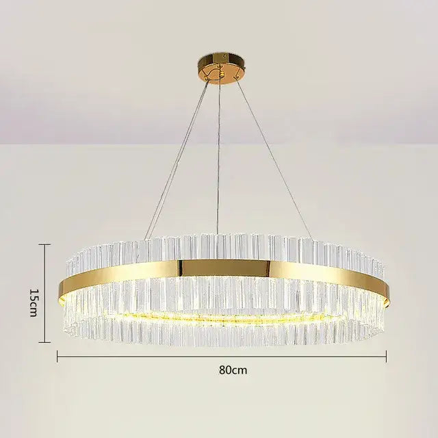 Modern gold crystal led circle pendant – living room chandelier