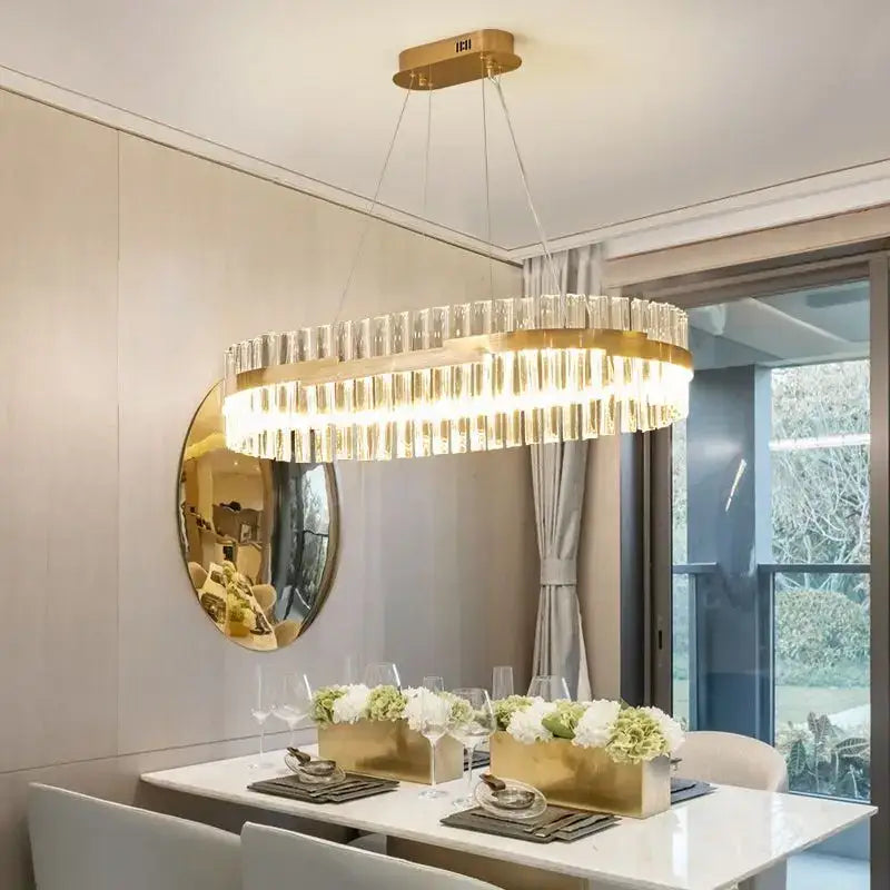 Modern gold crystal led circle pendant – living room chandelier