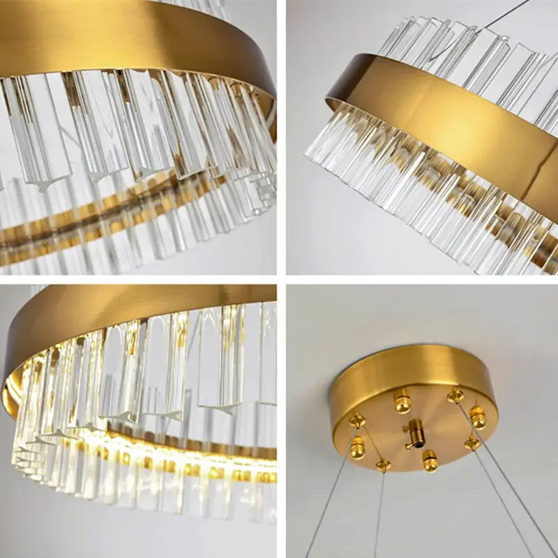 Modern gold crystal led circle pendant – living room chandelier