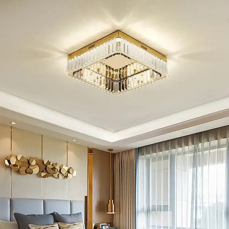 Modern gold crystal led dimmable ceiling lights living room fixture
