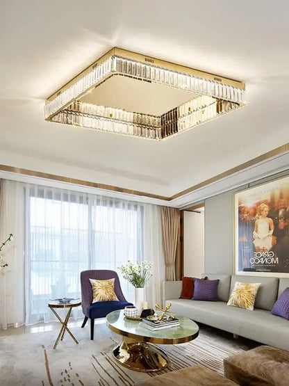 Modern gold crystal led dimmable ceiling lights living room fixture
